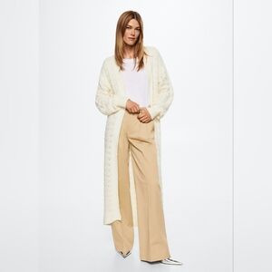 Mango Open Front Weave Beige Maxi Duster Sweater Long Knit Soft Womens Small